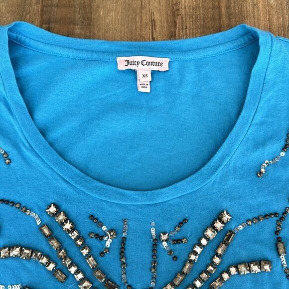 Juicy couture beaded tshirt, blue, western, festival, boho, cotton, short sleeve - Picture 2 of 5